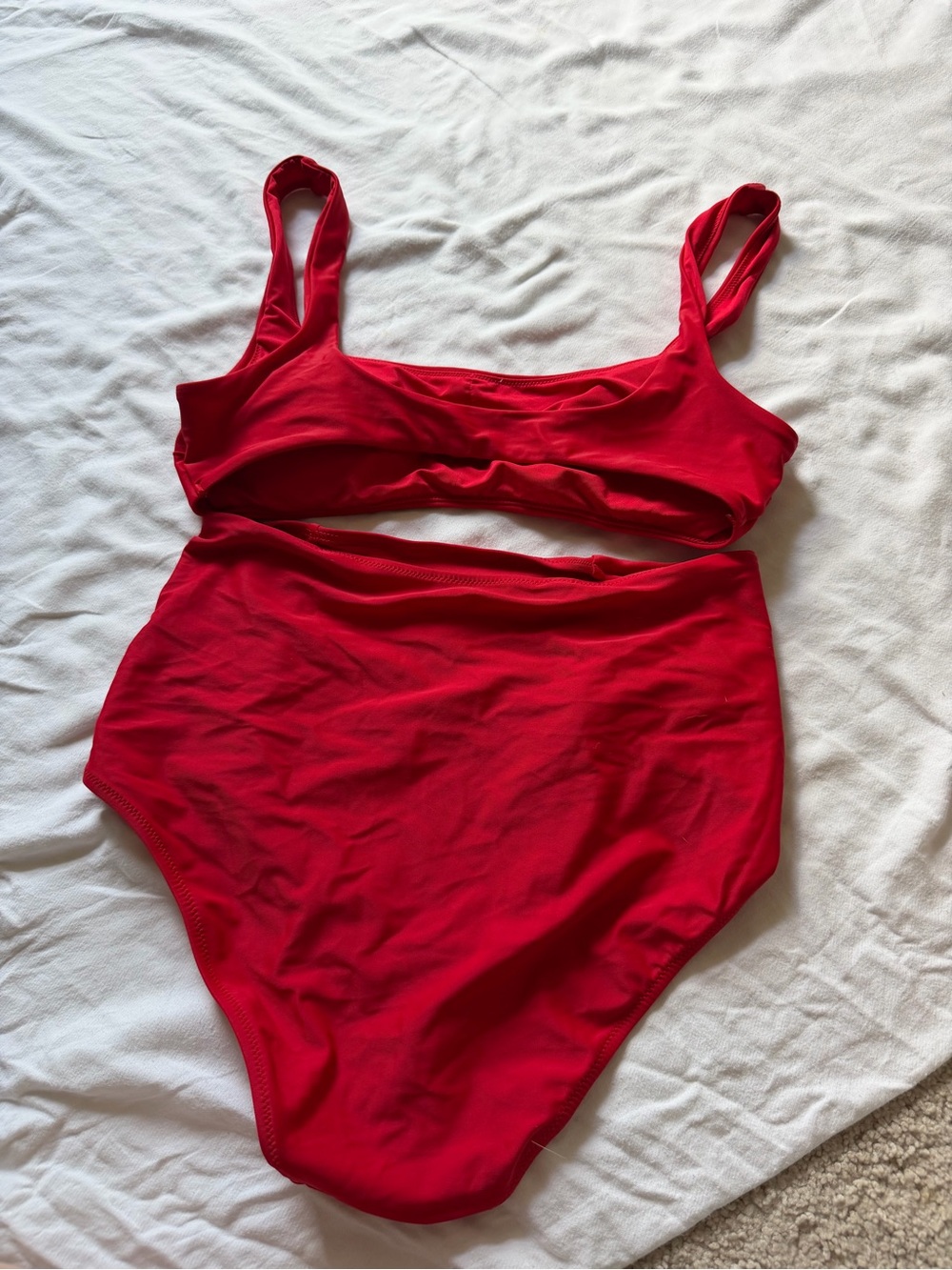 aerie Red Two-Piece Scoop Neck top and & High-Waist Bikini Set - Picture 2 of 4